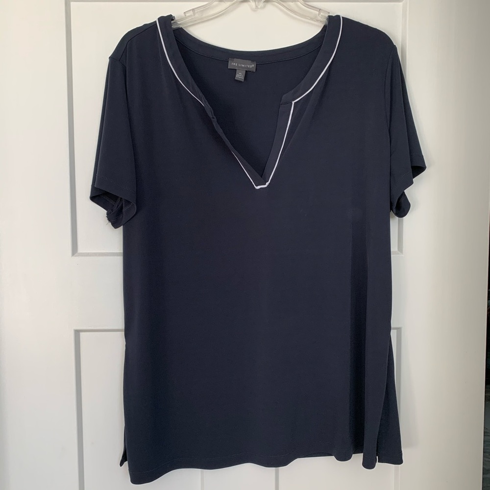 The Limited navy v neck knit top with white piping